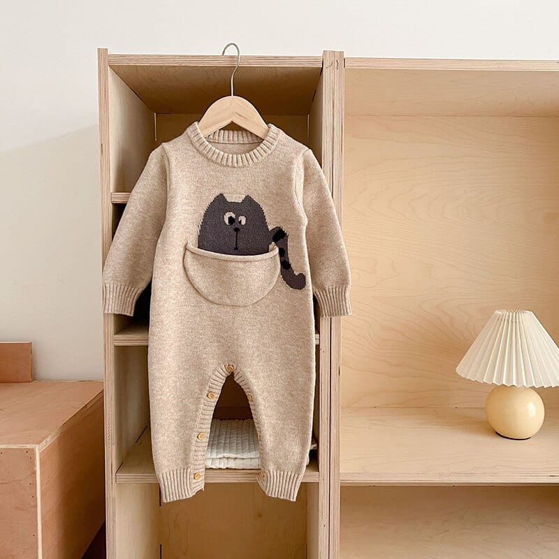 Cartoon Print Long Sleeve Baby Knitted Jumpsuit - Image 10