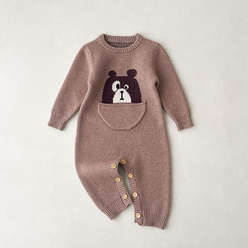 Cartoon Print Long Sleeve Baby Knitted Jumpsuit - Image 2