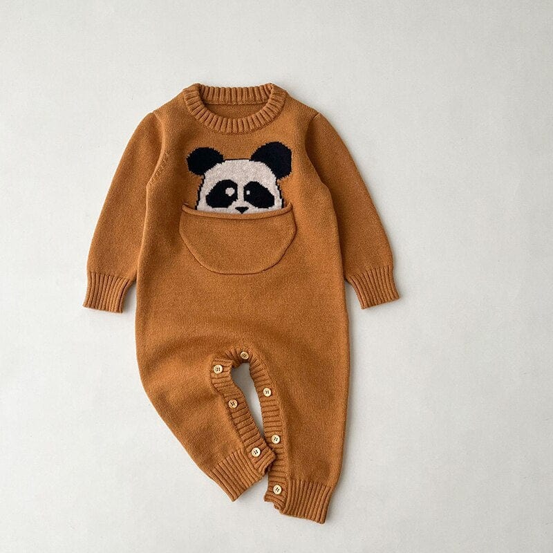 Cartoon Print Long Sleeve Baby Knitted Jumpsuit - Image 3