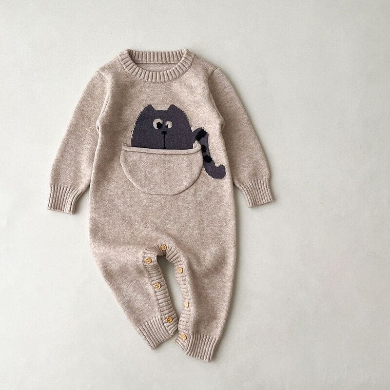 Cartoon Print Long Sleeve Baby Knitted Jumpsuit - Image 4