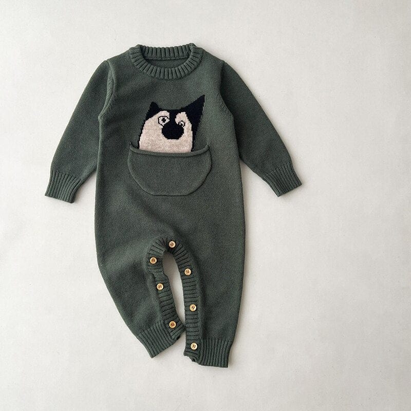 Cartoon Print Long Sleeve Baby Knitted Jumpsuit - Image 5
