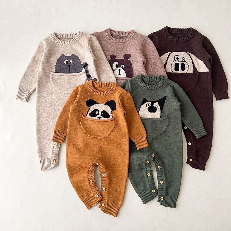 Cartoon Print Long Sleeve Baby Knitted Jumpsuit - Image 7