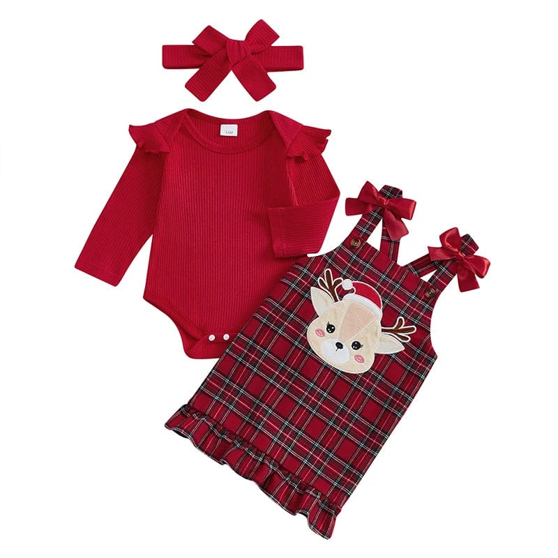 Christmas Baby Ribbed Romper and Plaid Dress Set - Image 3