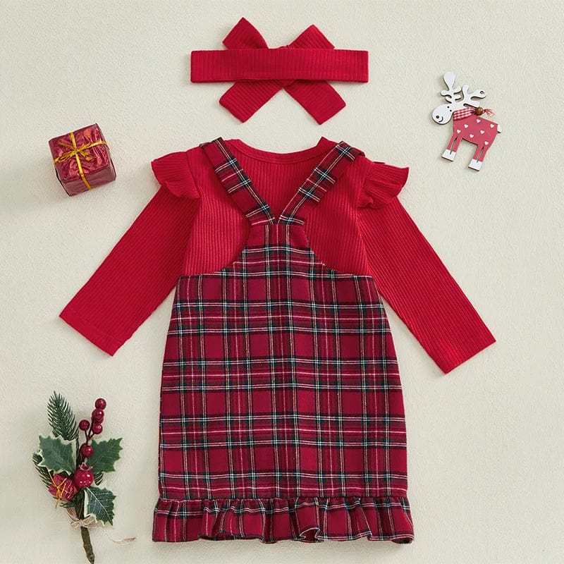 Christmas Baby Ribbed Romper and Plaid Dress Set - Image 4