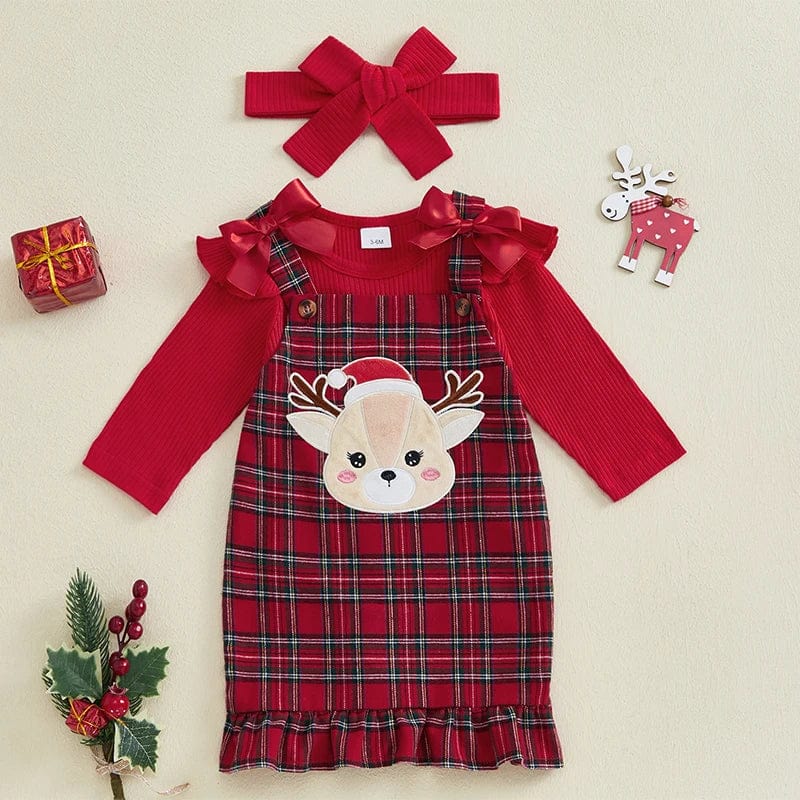 Christmas Baby Ribbed Romper and Plaid Dress Set - Image 5