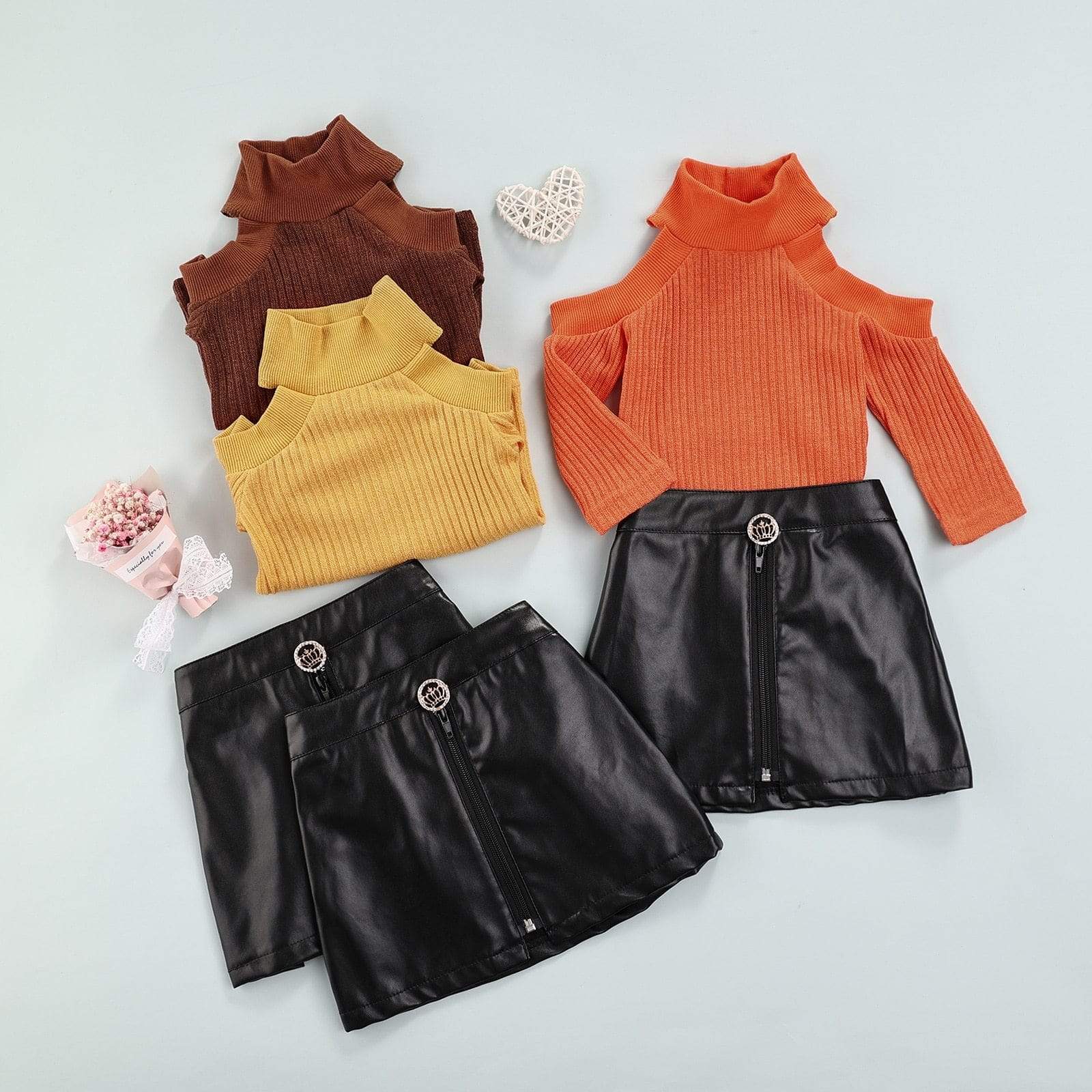 Cold Shoulder Top and Leather Skirt - Image 2