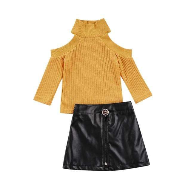 Cold Shoulder Top and Leather Skirt - Image 3