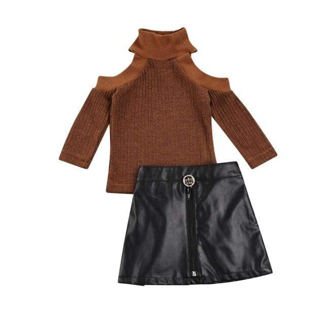 Cold Shoulder Top and Leather Skirt - Image 4