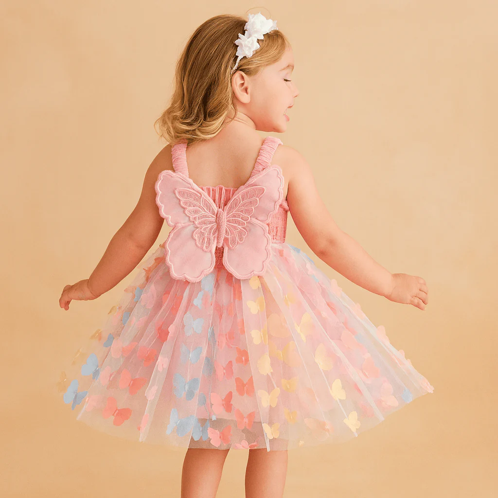 Colorful Birthday Party Outfit with 3D Wings & Tulle Skirt - Image 3