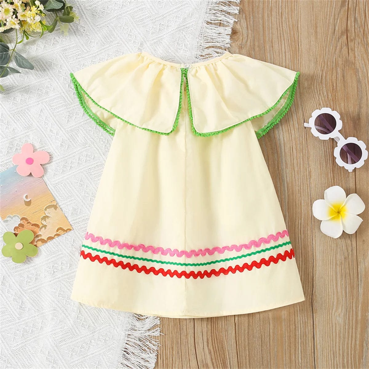 Colorful Heart Embroidered Yellow Dress - Image 3