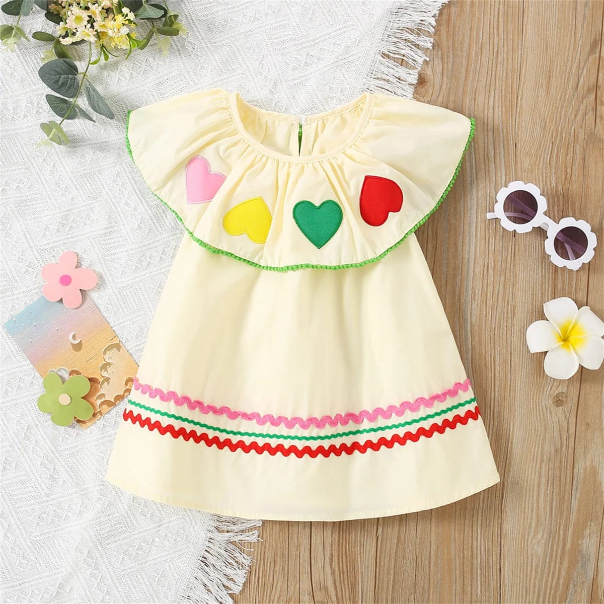 Colorful Heart Embroidered Yellow Dress - Image 4