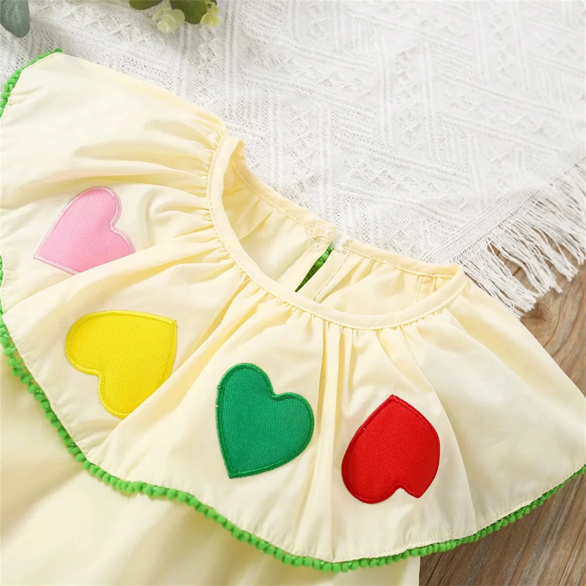 Colorful Heart Embroidered Yellow Dress - Image 6