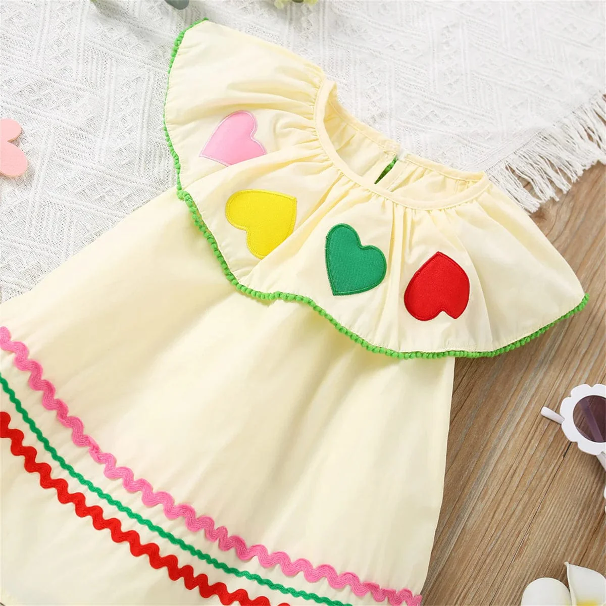 Colorful Heart Embroidered Yellow Dress - Image 7