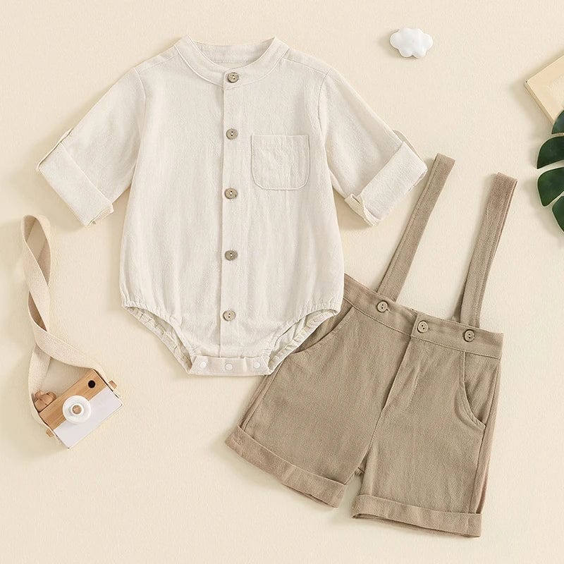 Cotton Linen Bodysuit with Suspender Shorts - Image 3
