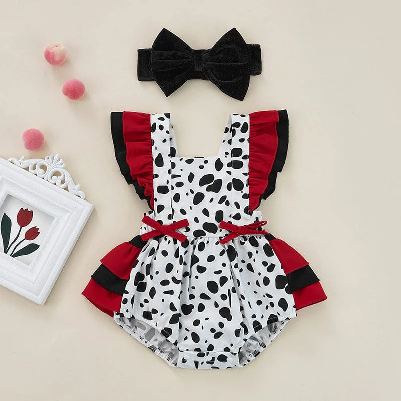 Cow Print Baby Romper with Headband - Image 2