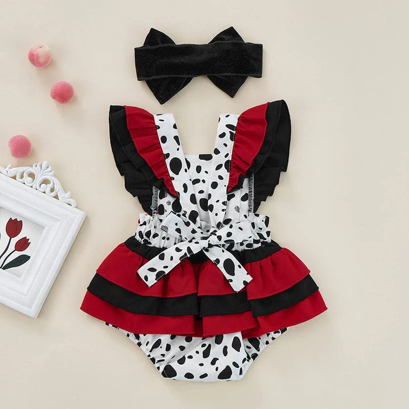 Cow Print Baby Romper with Headband - Image 3