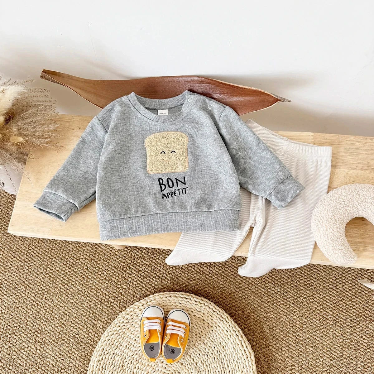 Cute Bread Print Sweatshirt and Pants Set - Image 2