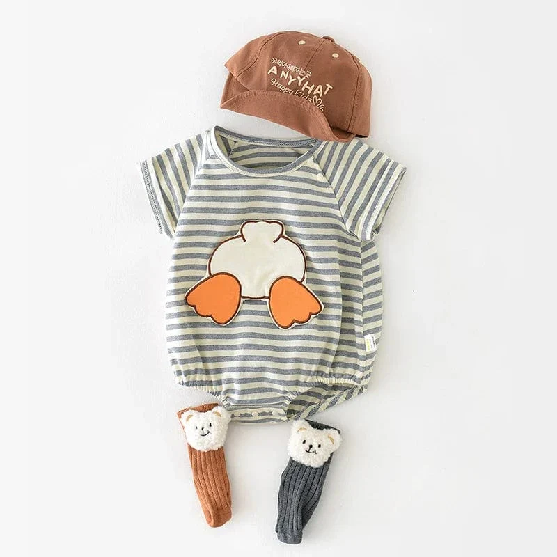 Cute Cartoon Duckling Striped Bodysuit - Image 2
