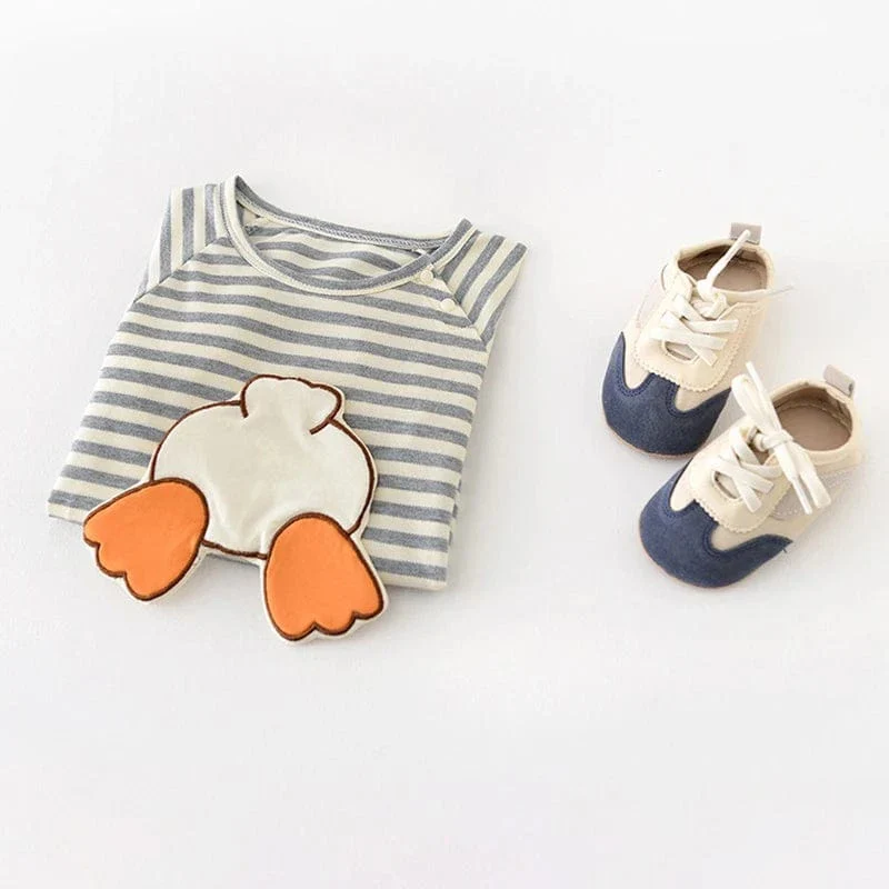 Cute Cartoon Duckling Striped Bodysuit - Image 4