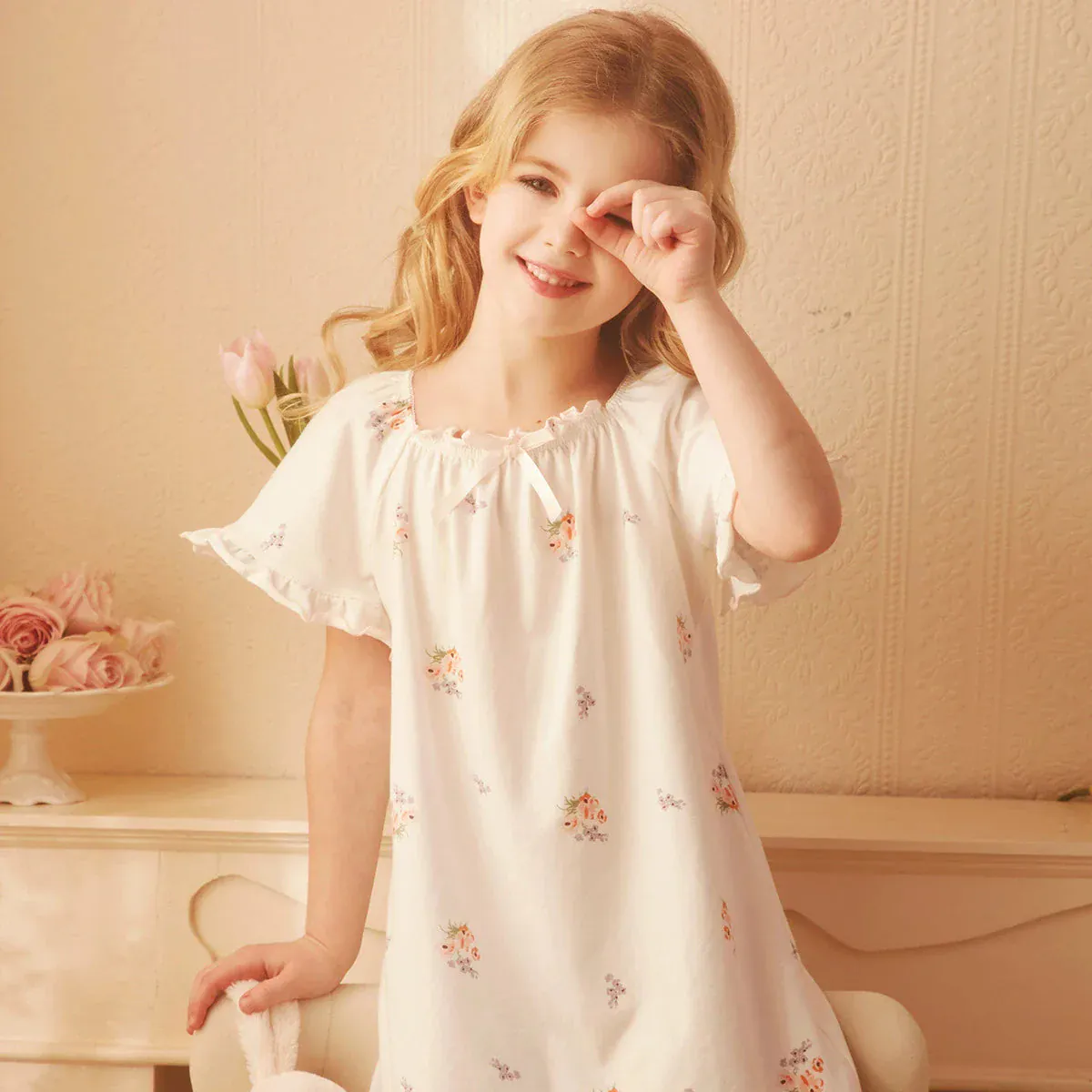 Cute Printed Pajama Dress for Girls - Image 4