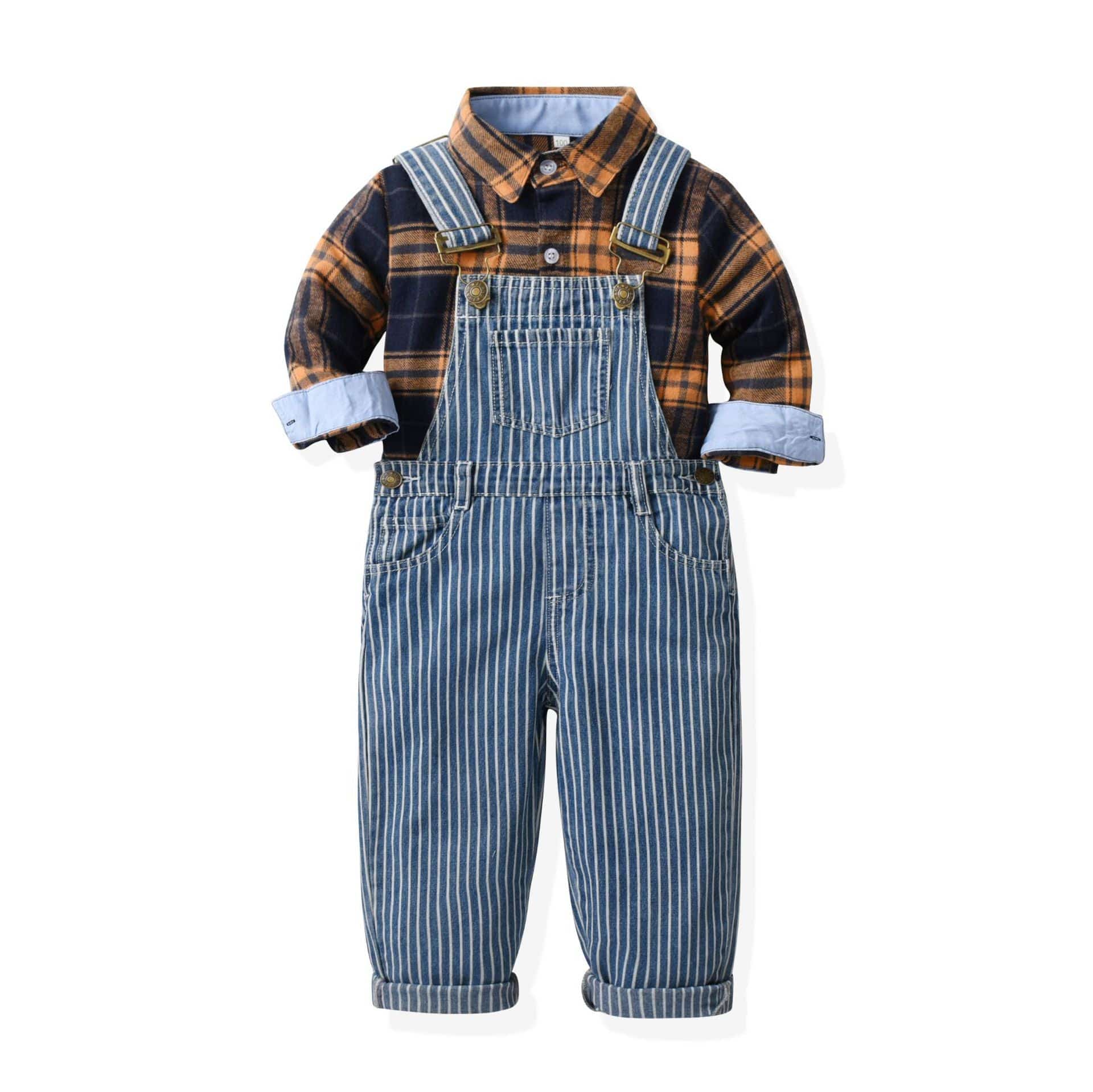 Denim Dungarees and Plaid Shirt - Image 3