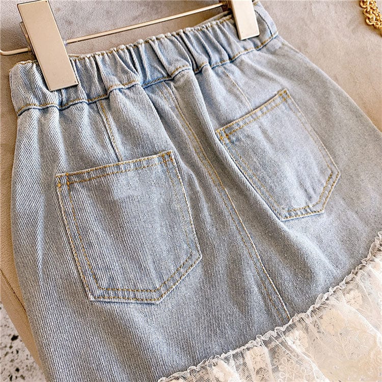Denim Skirt With Lace Trim - Image 2