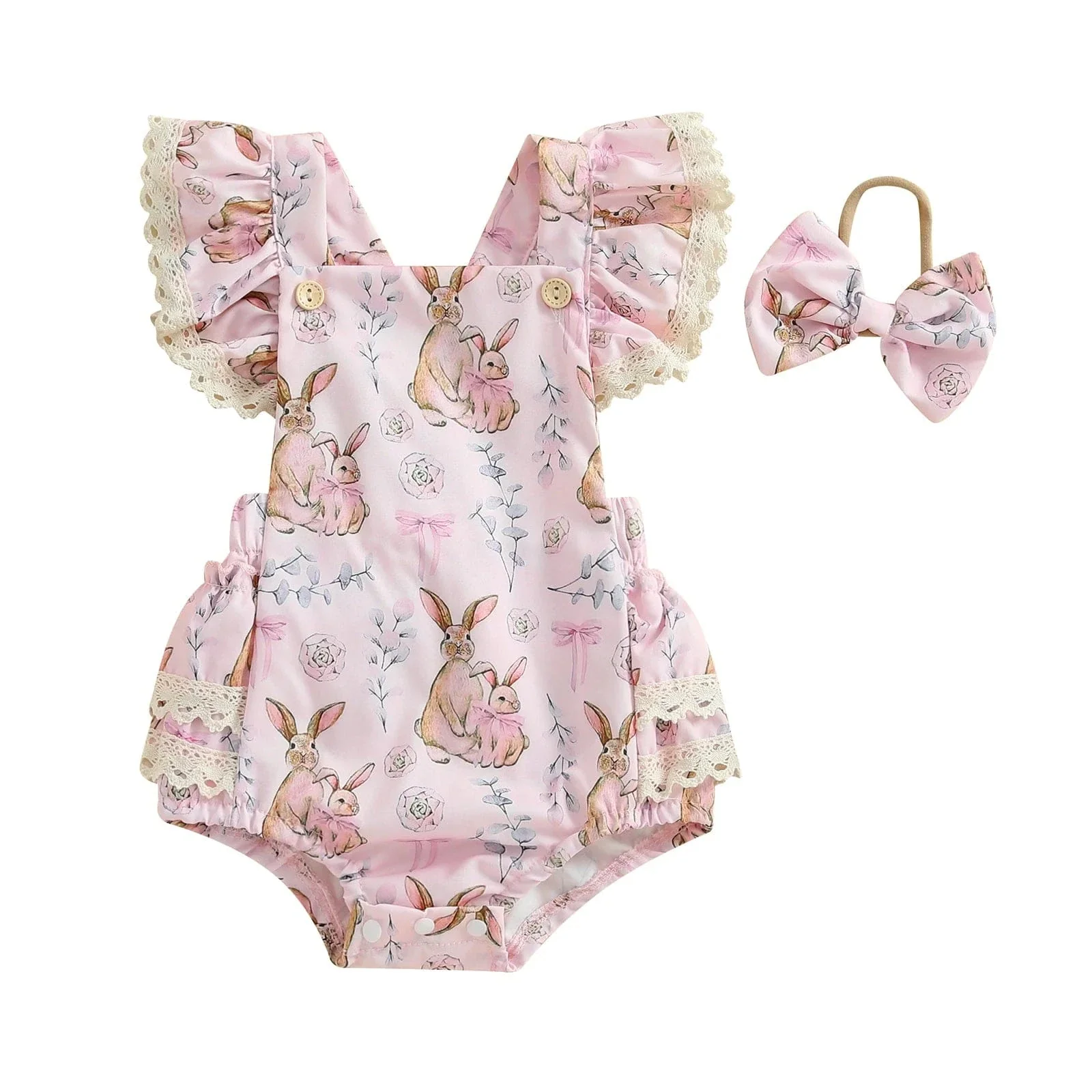 Bunny Print Lace Bodysuit with Headband - Image 8