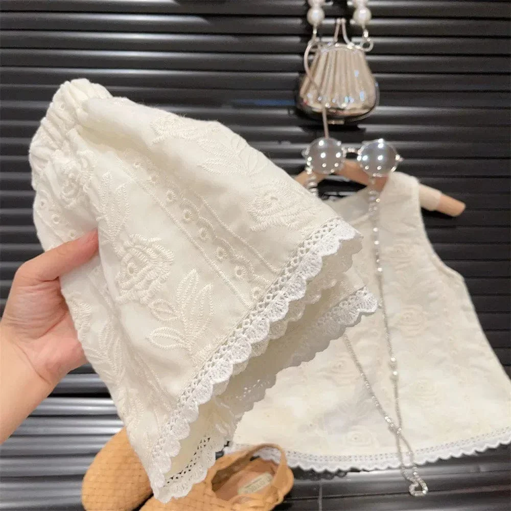 Elegant Embroidered Lace Vest and Shorts Set - Image 7