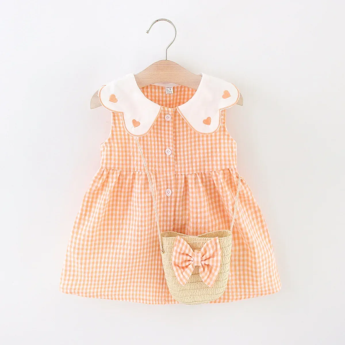 Embroidered Collar Dress & Matching Bag Set - Image 10
