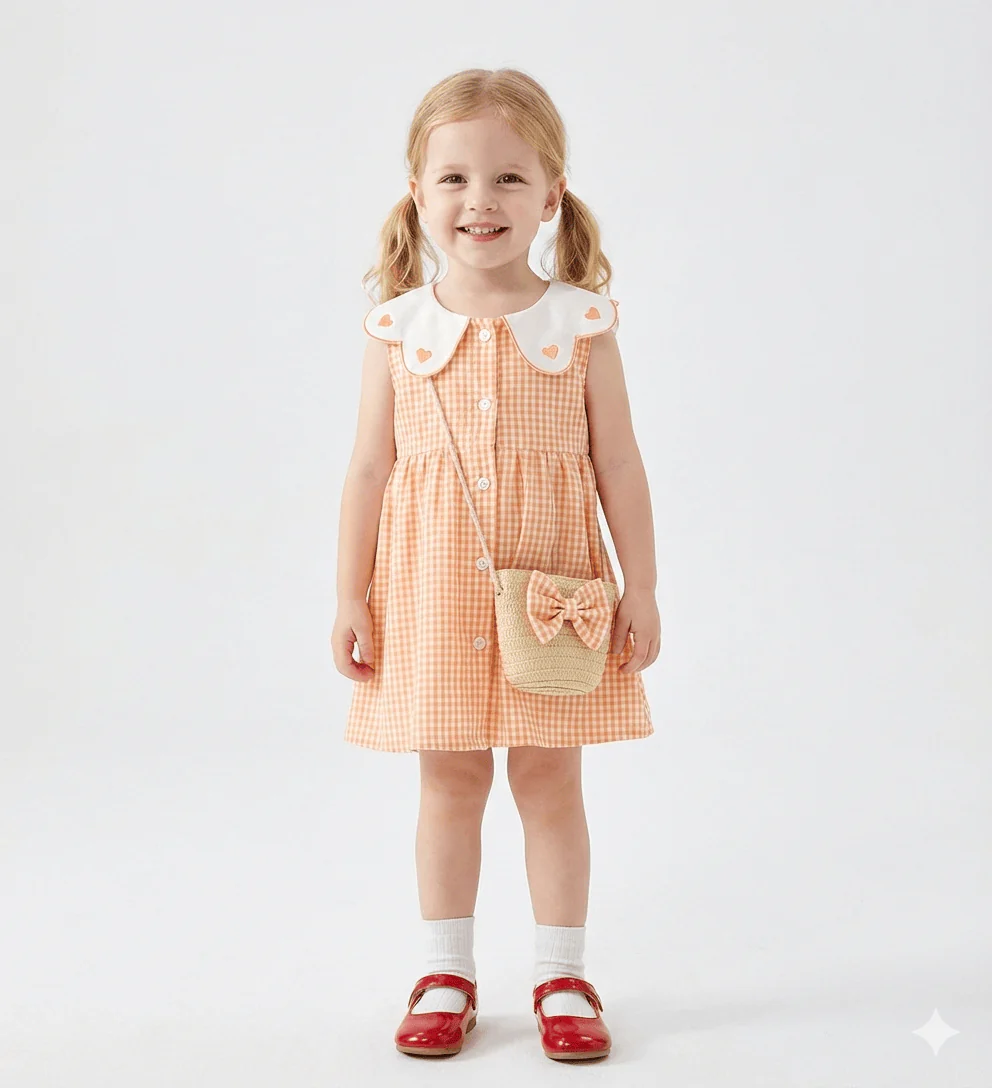 Embroidered Collar Dress & Matching Bag Set - Image 3