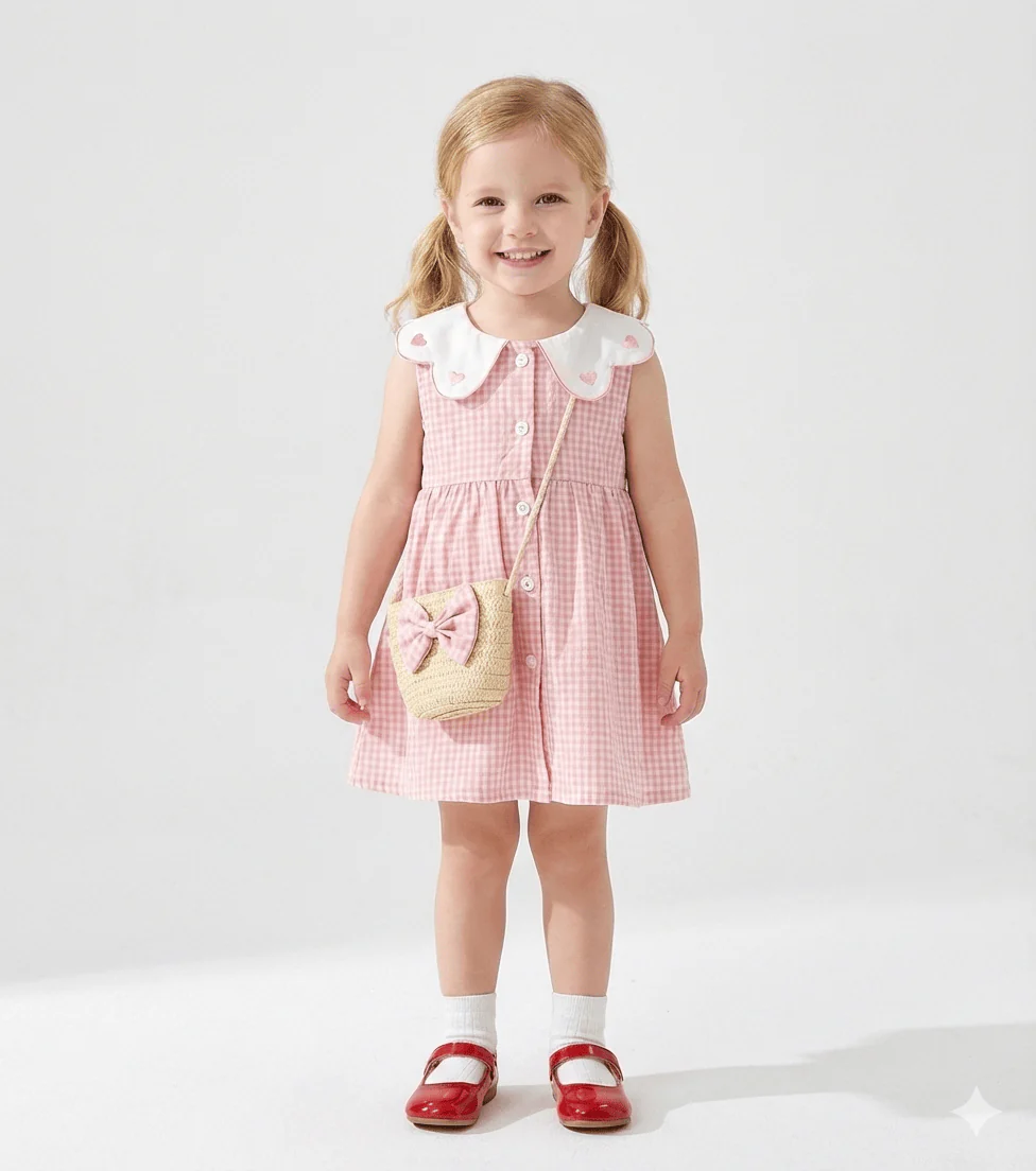Embroidered Collar Dress & Matching Bag Set - Image 4