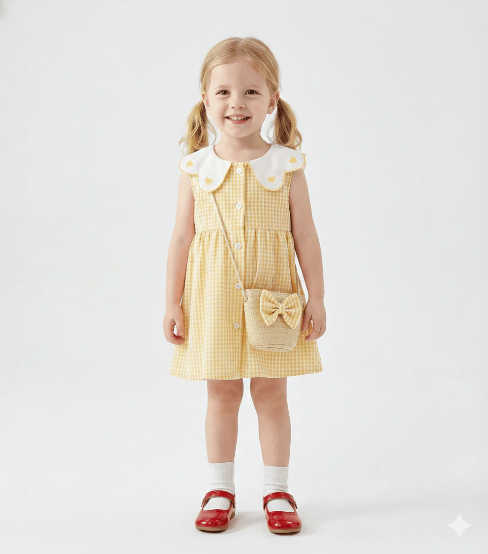 Embroidered Collar Dress & Matching Bag Set - Image 5