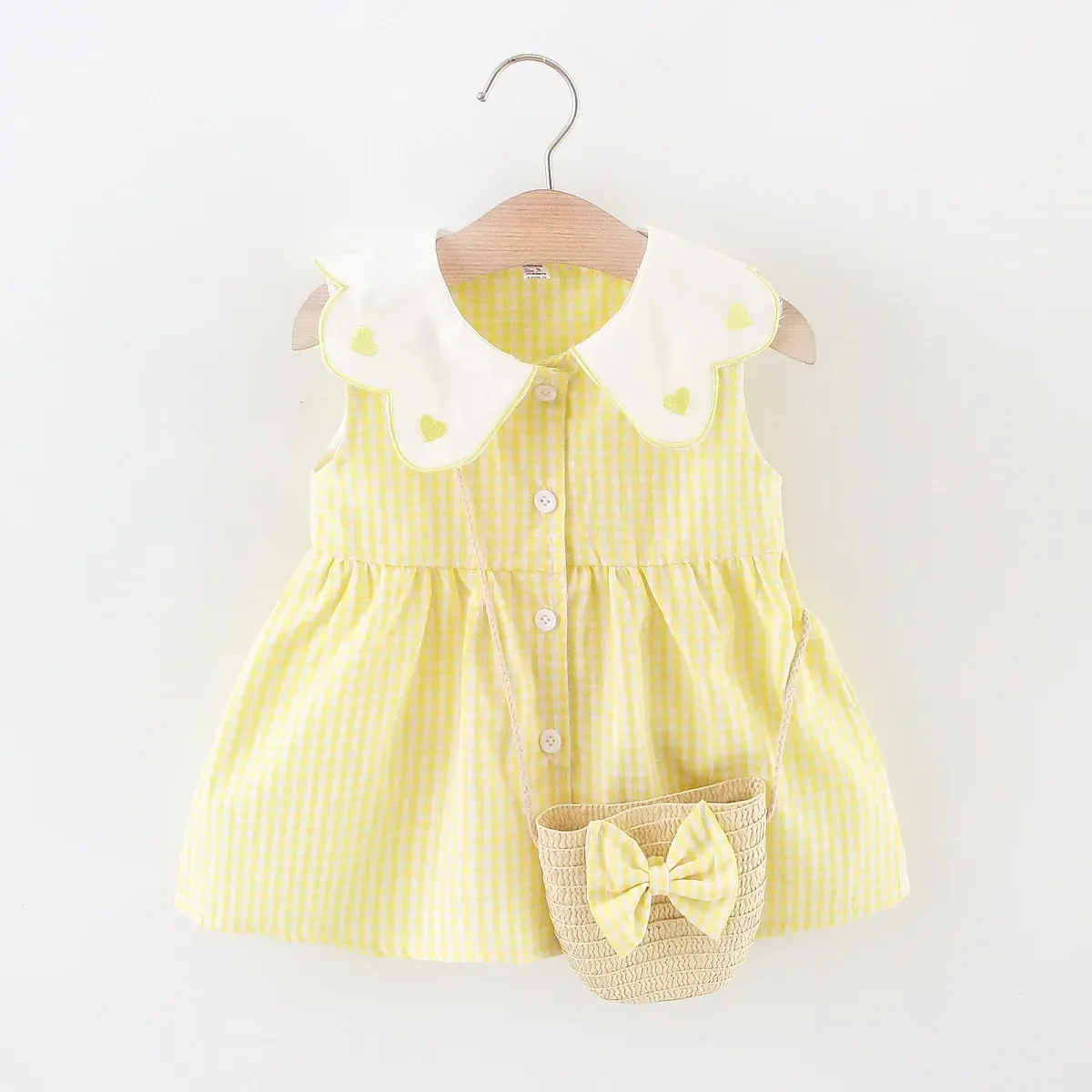 Embroidered Collar Dress & Matching Bag Set - Image 9