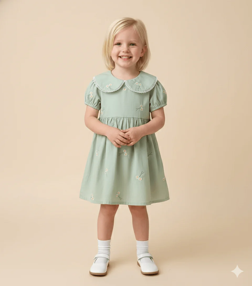 Embroidered Peter Pan Collar Dress - Image 5