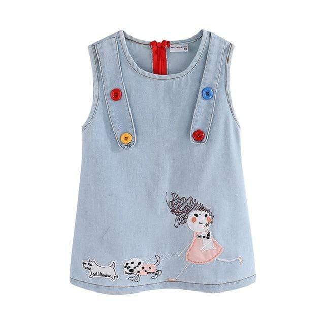 Embroidered Sleeveless Denim Dress - Image 3