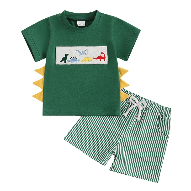 Embroidered T-Shirt & Striped Shorts Set - Image 14