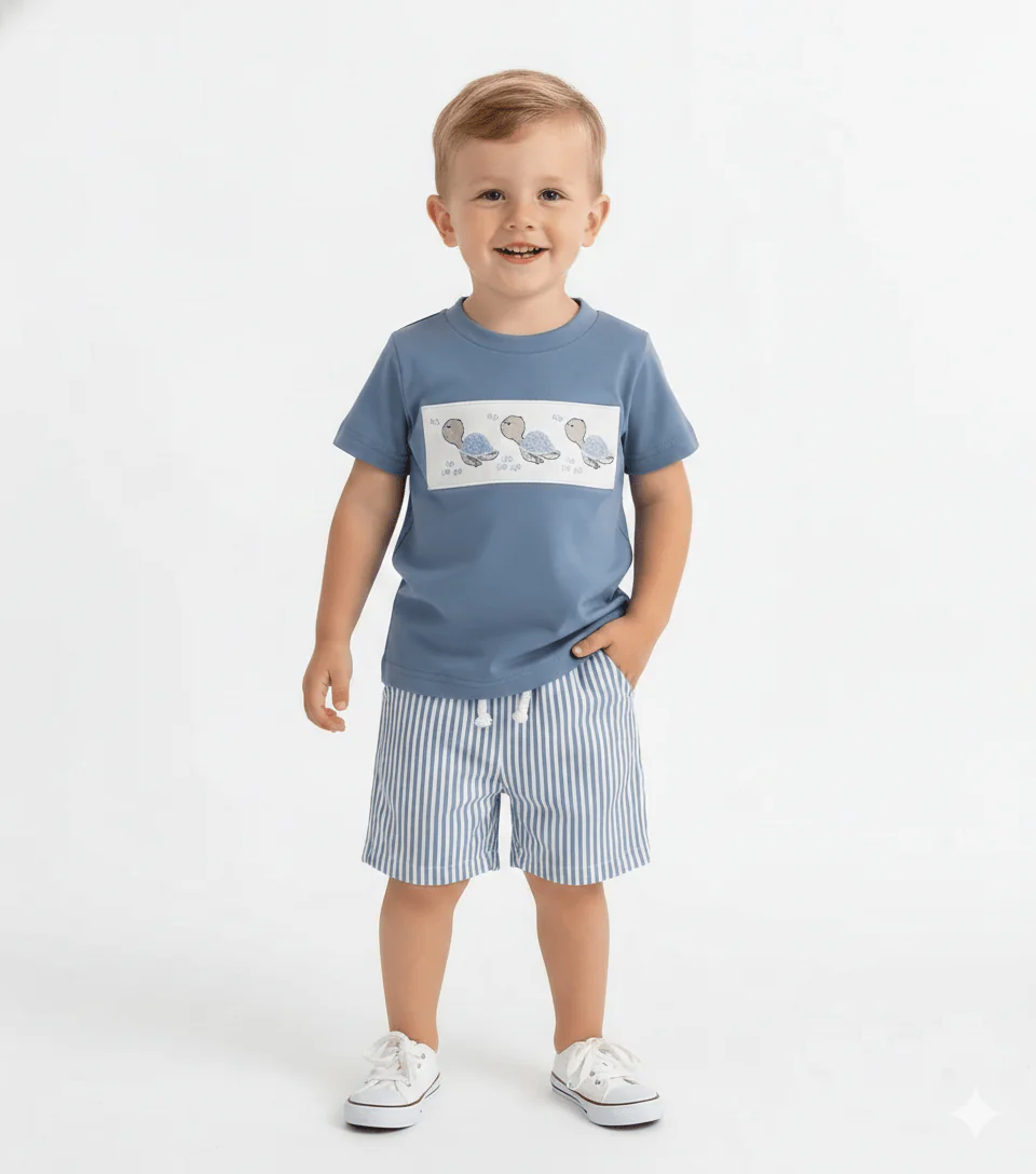Embroidered T-Shirt & Striped Shorts Set - Image 5