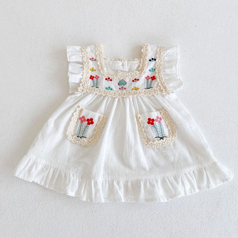 Embroidery Floral White Dress - Image 2