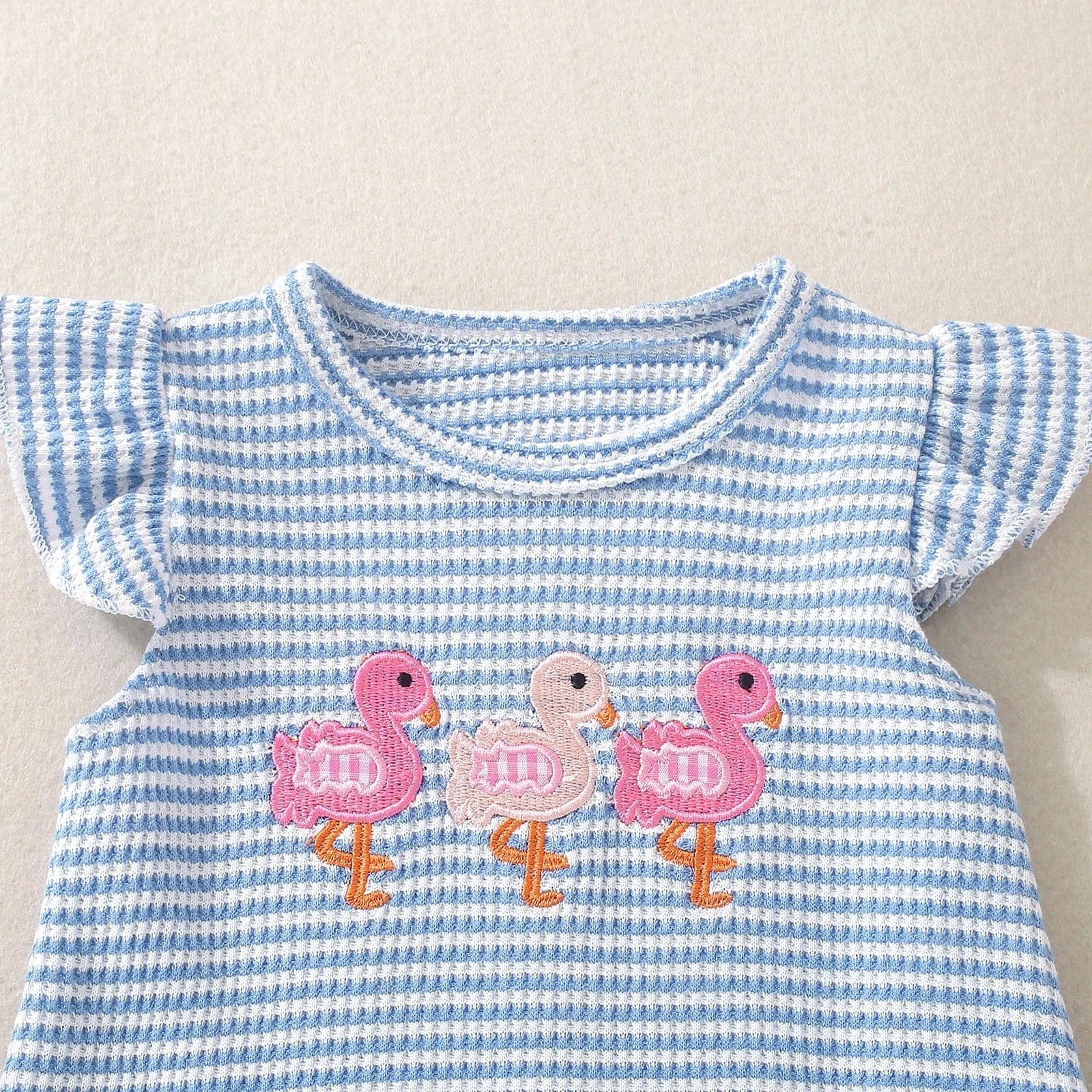Flamingo Embroidered Waffle Knit Bodysuit with Flutter Sleeves - Image 4