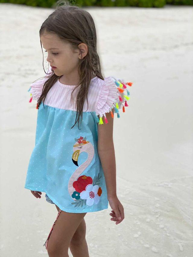 Flamingo Print Striped Dress - Image 4