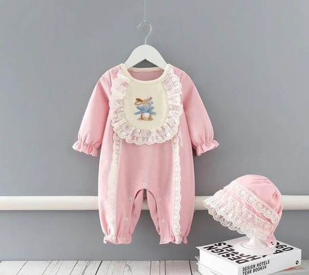 Floral Baby Girl Romper with Hat - Image 6