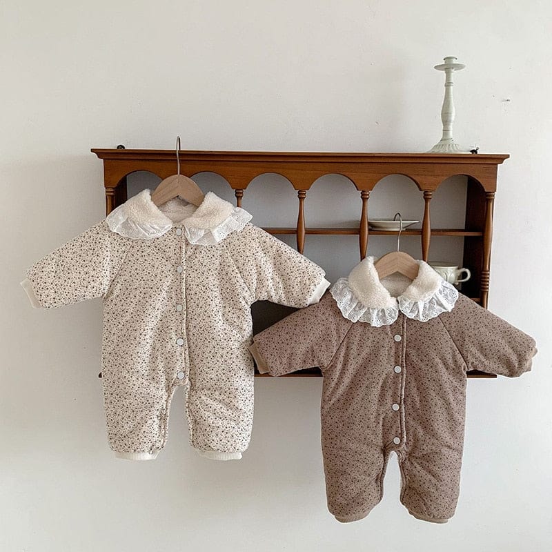 Floral Fleece Thicken Baby Jumpsuit