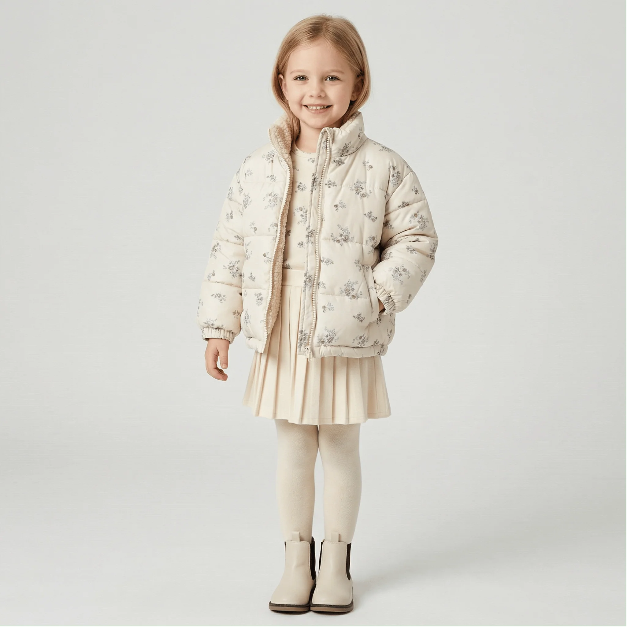 Floral Print Fleece-Lined Puffer Parka - Image 9