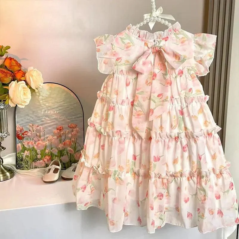 Floral Ruffle Tiered Girls Dress - Image 7