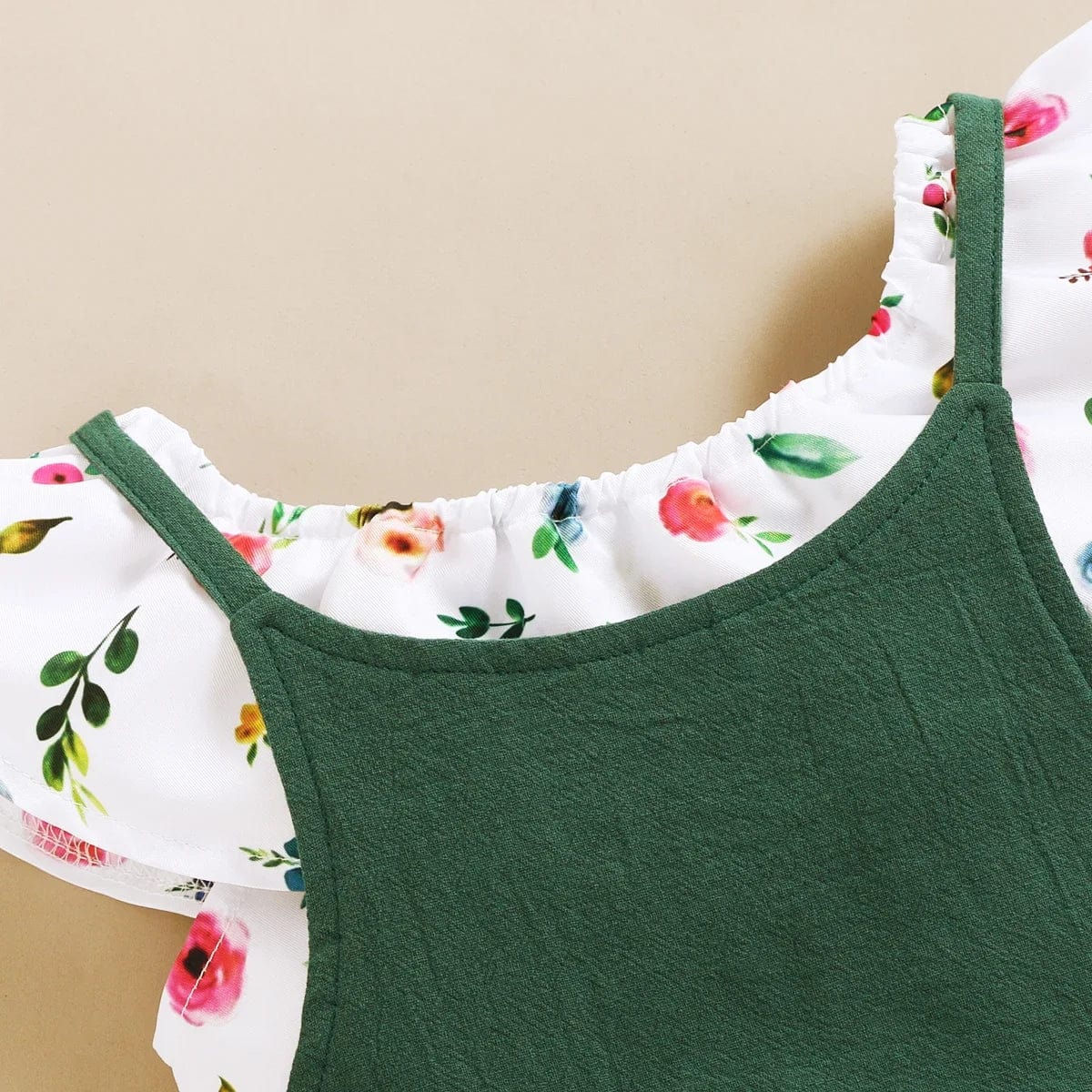 Floral Top and Green Suspender Pants Set - Image 5