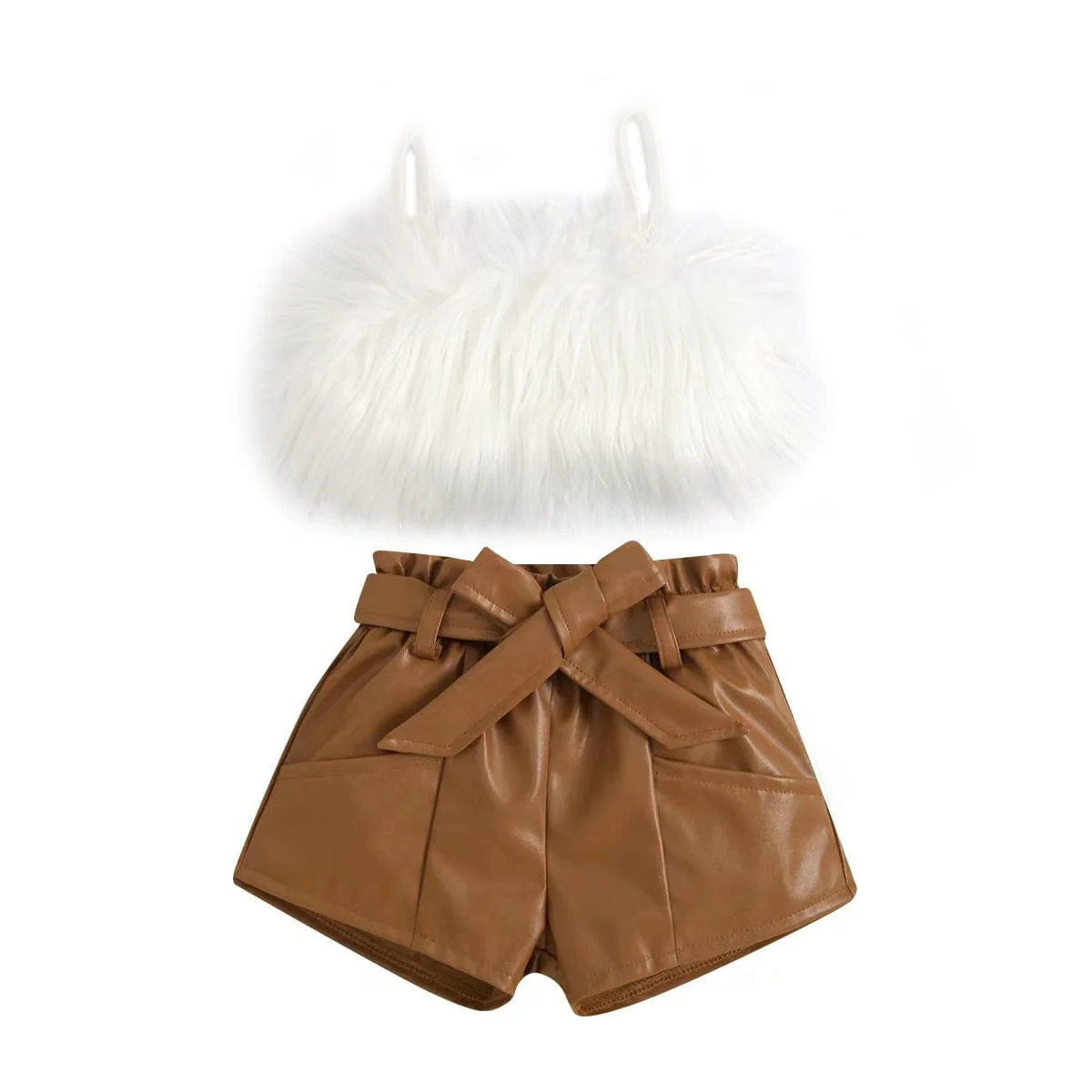 Fluffy Fur Top and Leather Shorts Set - Image 2