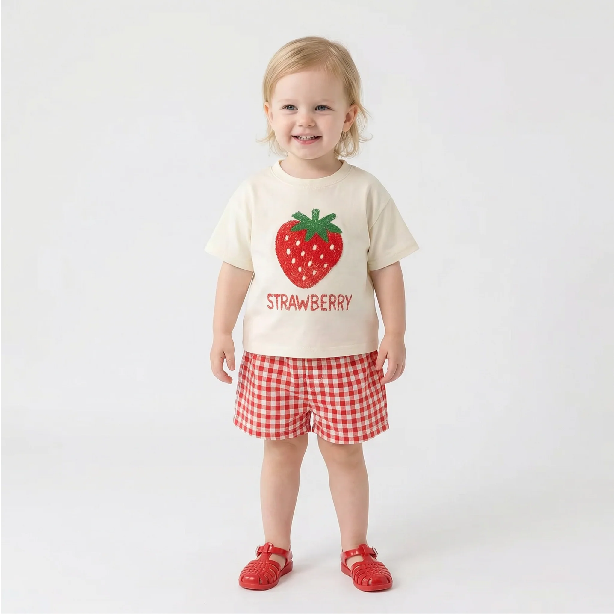Fruit T-shirt & Plaid Shorts Set - Image 3