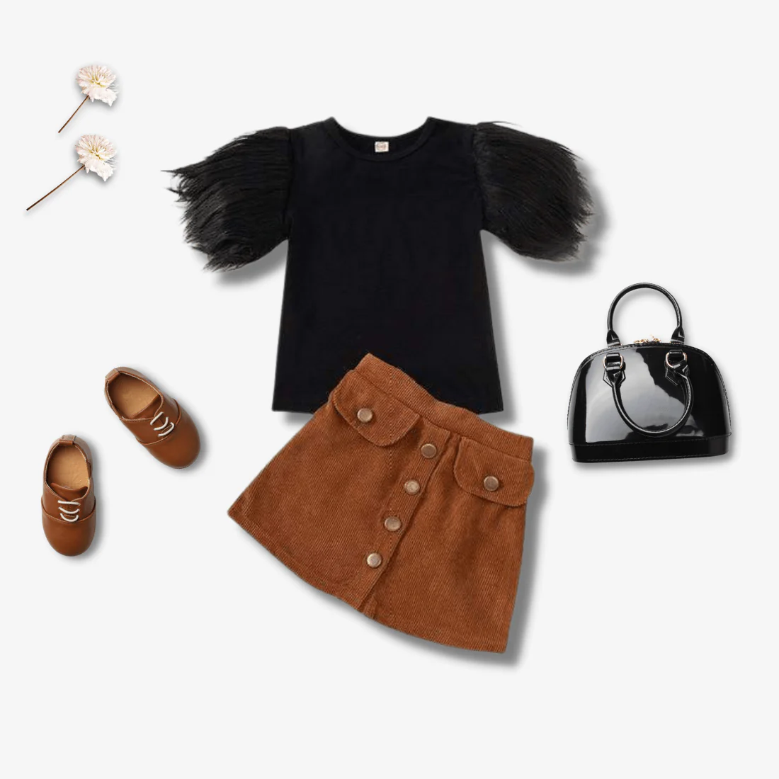 Fur Sleeve Shirt And Skirt - Image 4