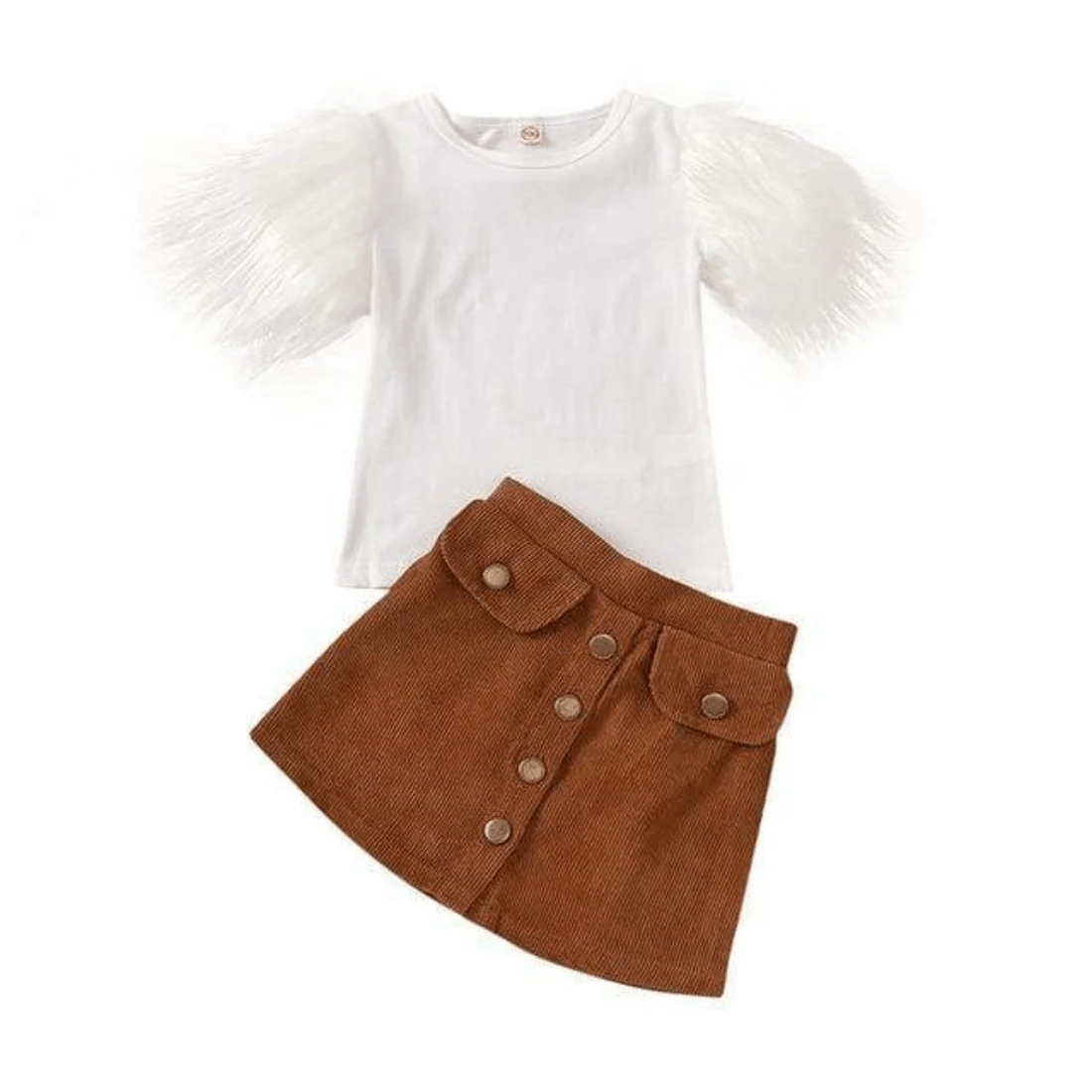 Fur Sleeve Shirt And Skirt - Image 8