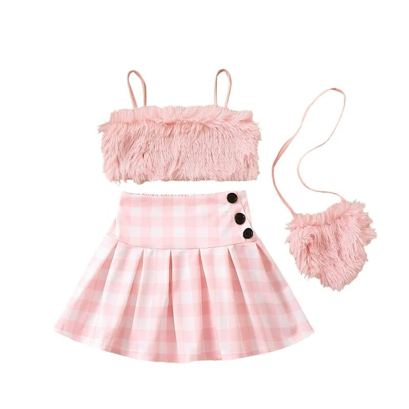 Fuzzy Top and Plaid Skirt Set - Image 2